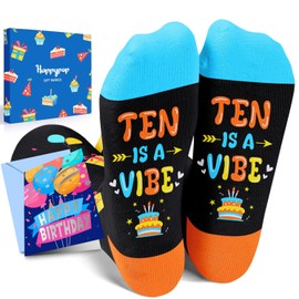 HAPPYPOP 10 Year Old Birthday Socks - Gifts for Tween Girls Boys Age 10, Ten Year Old Gifts for Kids with Greeting Card