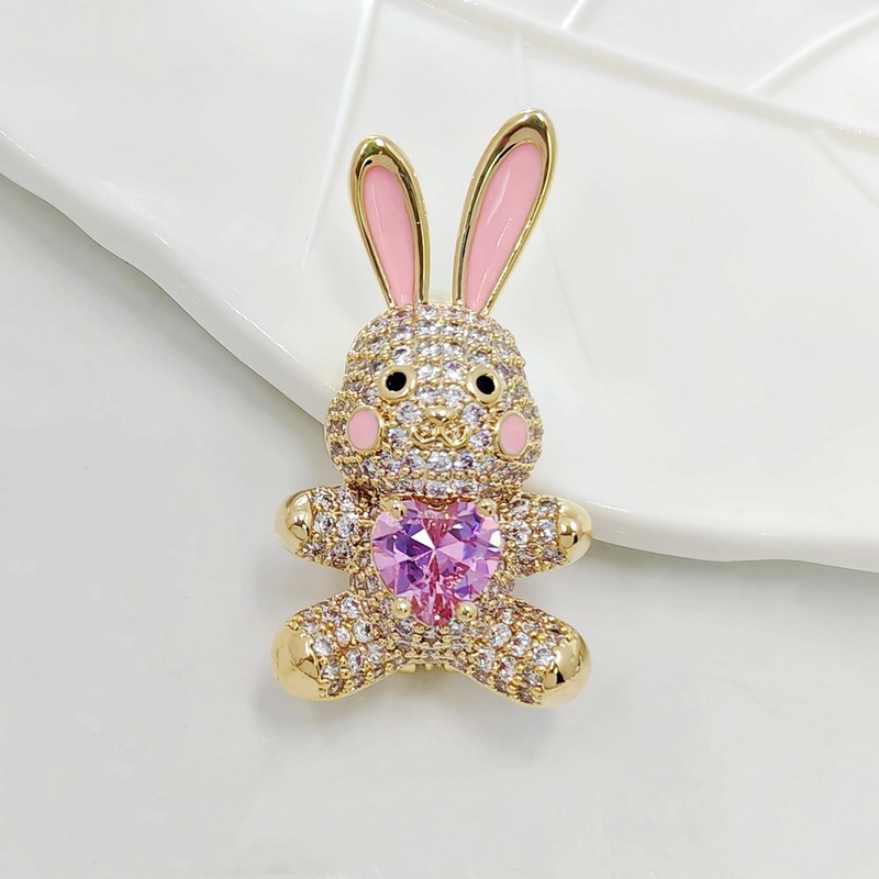 CYPINA Adorable Pink Enamel CZ Bunny Rabbit Brooch Pin with