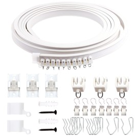 Keadic 160Pcs 5M/16.4FT Bendable Curved Ceiling Mount Curtain Track with Track Rollers, Snap-on Ceiling Brackets, End Caps, Drapery Hooks, Curtain Clips for Room Divider, Shower Curtains（White）