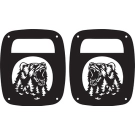 JeepTails Growling Bear Tail lamp Light Covers Compatible with Jeep CJ or YJ and TJ Wranglers Black Set of 2