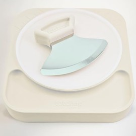 totchop Parent Set, Sharp Rocker Knife and Concave Board for Fast Meal Prep, One-Handed, Dishwasher-Safe, Microplastic-Free Insert, Multiple Colors, for Adults and Children 12+ (Coconut Cream)