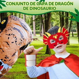 AUTOWT Capa de Disfraz de Dinosaurio para Niños, 4PCS Disfraz de Dragón para Niños Pequeños, Ropa con Máscaras Juego de rol de Dinosaurio Recuerdos de Fiesta de Cumpleaños Niñas y Niños