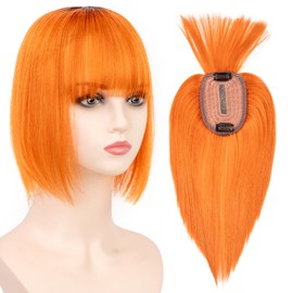 Originea Real Hair Topper for Women, Thinning Hair, 130% Density, Clip-In Topper, Real Hair Extensions, 8 x 10 cm, Handmade Toupee with Lace Front (25 cm, Orange#)