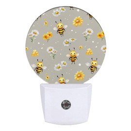 GANTINIR Cute Bee Night Light Daisy Flower Night Lights LED Lamp Round Plug into Wall Nightlight with Dusk to Dawn Sensor Home Hallway Stairway Kitchen Decor