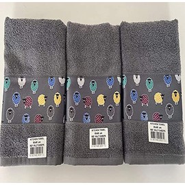 Riggs 100% Cotton 3 Pack Colourful Sheep Design Kitchen Hand Tea Towels in Charcoal