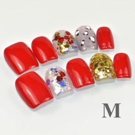 LIFOOST Handmade Nails Press On Cat Eye Glitter Red Soft Gel Press On Nails Short Reusable Fake Nails Kit for Autumn Winter, Ruby Size Medium