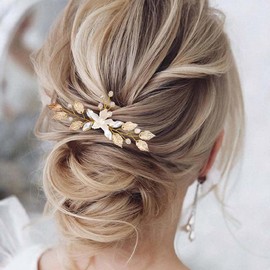 YBSHIN Flower Bride Wedding Hair Combs Gold Leaf Hair Piece Rhinestone Bridal Hair Accessories for Women