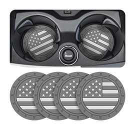 Osilly Car Cup Holder Coasters, 4 Pack American Flag Insert Car Cup Coaster, 2.75 Inch PVC Anti Slip Shockproof Embedded Drink Mat, Car Interior Decoration Accessories for SUV, Truck (Gray)