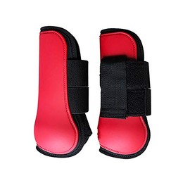 tooloflife Horse Sports Boots PU Adjustable Secure Leg Guard Horse Riding Equipment for Jumping Riding Events Dressage 2 Pack Front Leg Red Extra Large