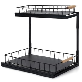 VESTCDF Under Sink Organizer, 2-Tier Pull-Out Cabinet Storage Shelf, Multi-Purpose Storage Racks, Metal Slide Out Drawer for Kitchen Bathroom Pantry Laundry Bedroom Closet, Black