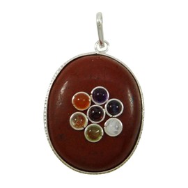 Harmonize Red Jasper 7 Chakra Oval Shape Pendant Spiritual Reiki Healing Stone Gemstones Locket