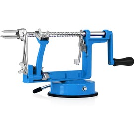 Apple Peeler Corer, Long lasting Chrome Cast Iron Apple Peeler Slicer Corer with Stainless Steel Blades and Powerful Suction Base for Apples and Potato(Blue)
