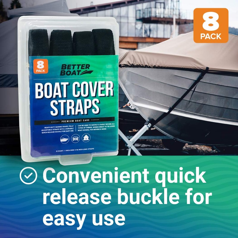 Boat Cover Straps, Adjustable Buckle, 8 Pack, 1" x 96"