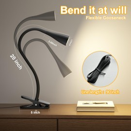 TOPMB Book Light for Reading in Bed, Eye-Caring LED Reading Light, 360° Flexible Clip on headboard lamp, 5W 3000k Desk Lamp with Clamp for Bedroom, Office, Painting, Workbench and Sewing, Black