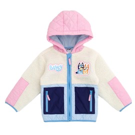 Bluey Toddler Girls Faux Shearling Zip Up Jacket Colorblock Pink/Blue 4T