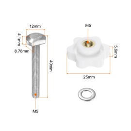 HARFINGTON 10Set T Track Bolts Knob Kit M5 x 40mm Threaded Bolts M5 x 25mm Hex Hand Nut Clamping Knob with Washer for Woodworking Jigs and Fixtures, White