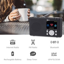 Ocean Digital WR-23F Portable FM Internet Radio 2.4” Color LCD Built-in Battery Wi-Fi Bluetooth (Black)