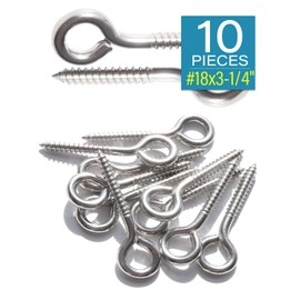 IMScrews 10pcs #18 x 3-1/4 Inch Screw Eyes Small Eyelet Screws Lag Eyebolt 18-8(304) Stainless Steel Heavy Duty Hook