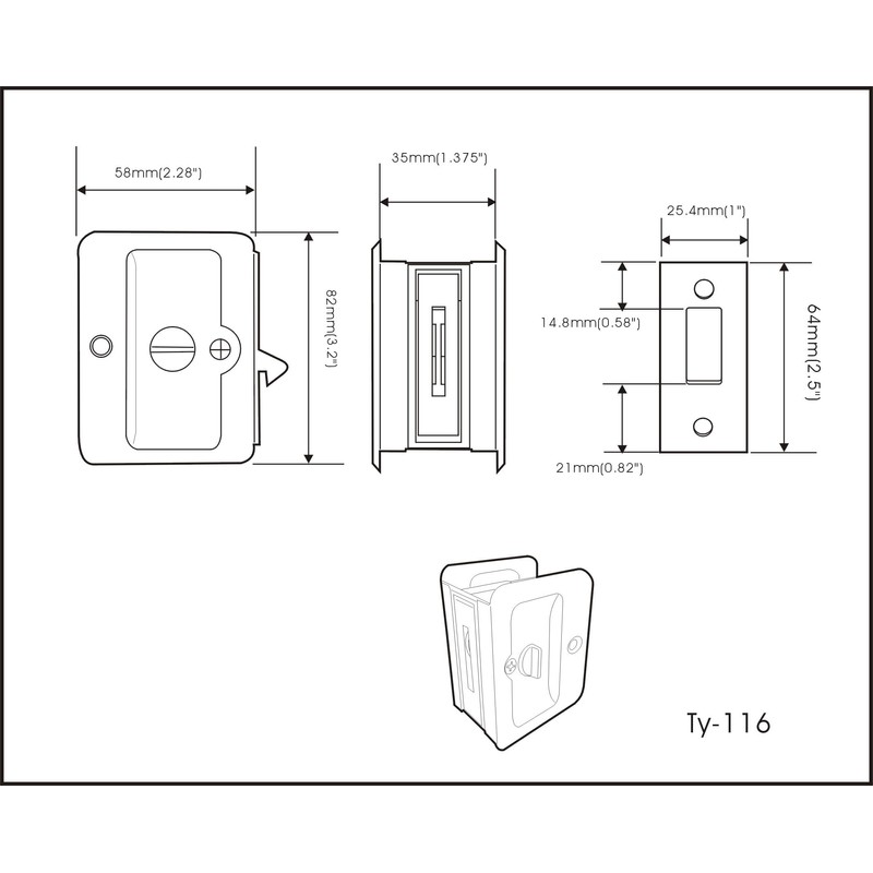 QCAA Premium Quality Solid Brass Rectangular Pocket Sliding Door Pull,