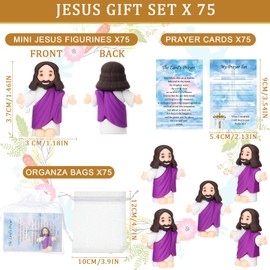 Barydat 75 Sets Little Jesus Figures Bulk Mini Jesus Figurines with 75 Prayer Card 75 Bags Miniature Tiny Jesus Figurine Toys for Religious Party Favors Hide Sunday School Baptism Gifts