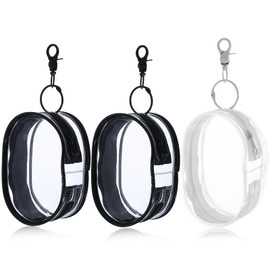 Josojoou Small Makeup Bag Keychain for Women Clear Cosmetic Bags with Zipper Mini Organizer Pouch for Purse Essentials Waterproof Travel Bags（Black, White）