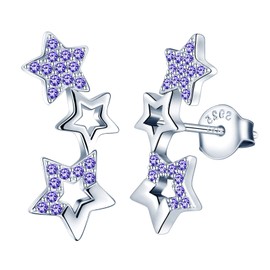 MicLee Women's Earrings 925 Sterling Silver Cubic Zirconia Simple Elegant 3 Stars Stud Earrings with Gift Bag Super Christmas Gift, Silver Cubic Zirconia, Cubic Zirconia