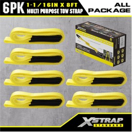 XSTRAP STANDARD 6PK 1" x8' Lift Sling Web Strap/Wear Guard End, 4,000 lbs Break Strength Lifting Straps with 2 Reinforced Loops for Tree Saver Lifting Furniture Appliances Machine