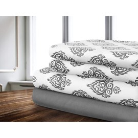 Bedding Bed Sheet 4 Piece Queen Breathable Hotel Cozy Comfy Hypoallergenic Microfiber - Deep Pockets - Wrinkle, Fade Shrinkage Resistant - Sheets & Pillowcases Damask Grey