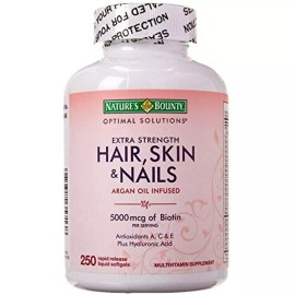 Nature's Bounty Hair Skin and Nails 5000 mcg of Biotin - 250 Coated Softgels