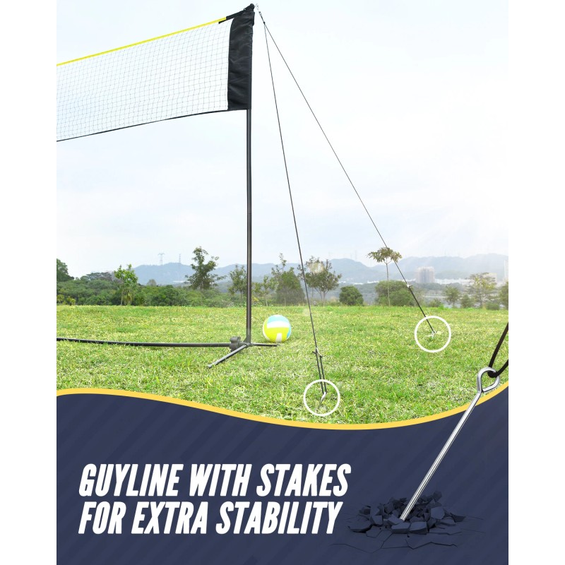 Patiassy 5.1ft-7.4ft Adjustable Height Volleyball Badminton Net Set with Poles
