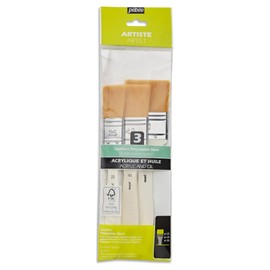 Pebeo Synthetic Fiber Brush, Set of 3, 1.0/1.6 inches (25/40/50 mm), FSC Certified Shaft