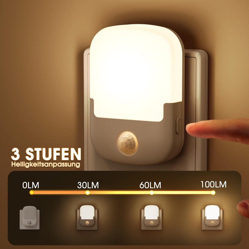 Briignite Night Light Motion Sensor Socket, Dimmable 3000 K, Pack