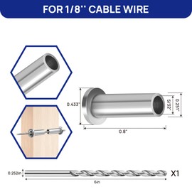 Sidasu 80-Pack Cable Railing Protector Sleeves for 1/8" Wire Rope, T316 Stainless Steel Marine Grade Protective Sleeves for Wood Post, Deck Stair Railings Cable Railing Kit-90 Degree -Silver