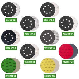 ZIGefofo 71 Stck Schleifpapier 125mm Klett Set, K?rnung 60/150/240/400/800/1000/1500/2000/3000/5000 Nass Trocken 8 Loch Rund Exzenterschleifer Schleifscheiben und Ohne L?cher Schleifpads fr Holz Metall Farbe