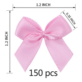 150 Pieces Pink Mini Ribbon Bows for Crafts Tiny Satin Bow for Gift Wrapping, Invitations, Christmas Tree