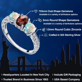 Gem Stone King 925 Sterling Silver Oval Checkerboard Red Garnet and White Simulated Opal Ring For Women (2.12 Cttw, Gemstone Birthstone, Available In Size 5, 6, 7, 8, 9)