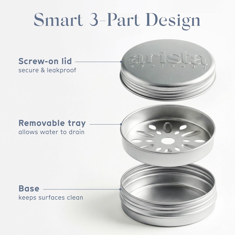 Arista Shampoo Bar Holder, Aluminium Travel Soap Case with Lid