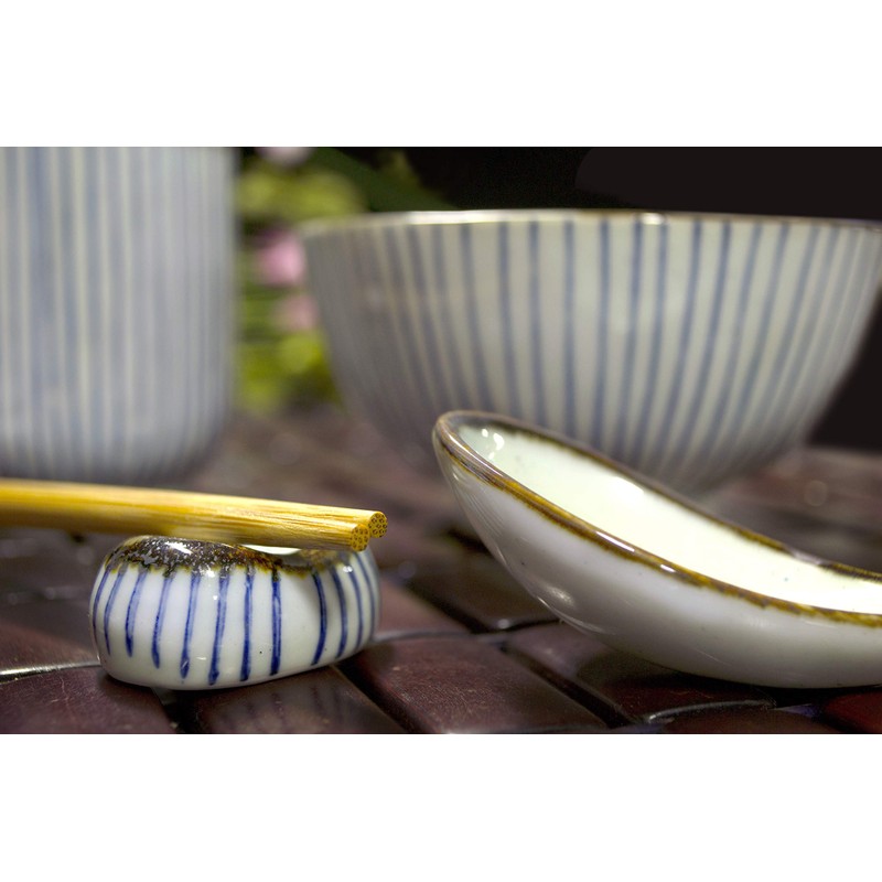Japanese Striped Dish Set - Oriental 4 Piece Striped Dish