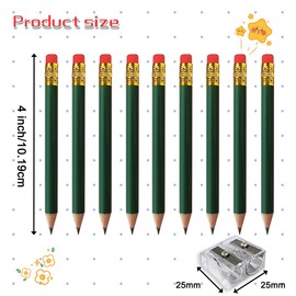Adhere 50pcs Golf Pencils with Eraser Round Wooden half Pencils Graphite 2B for Golf Event Scoring, Classroom, Wedding, Pew, Pocket | Free Pencil Sharpener (Green)