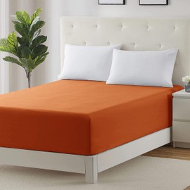 Hafaa Fitted Sheet Extra Deep Pocket Bed Sheet 16 inch 40 Cm Soft Brushed Microfiber Breathable Fitted Bed Sheets Shrinkage and Fade Resistant (Rust, King)
