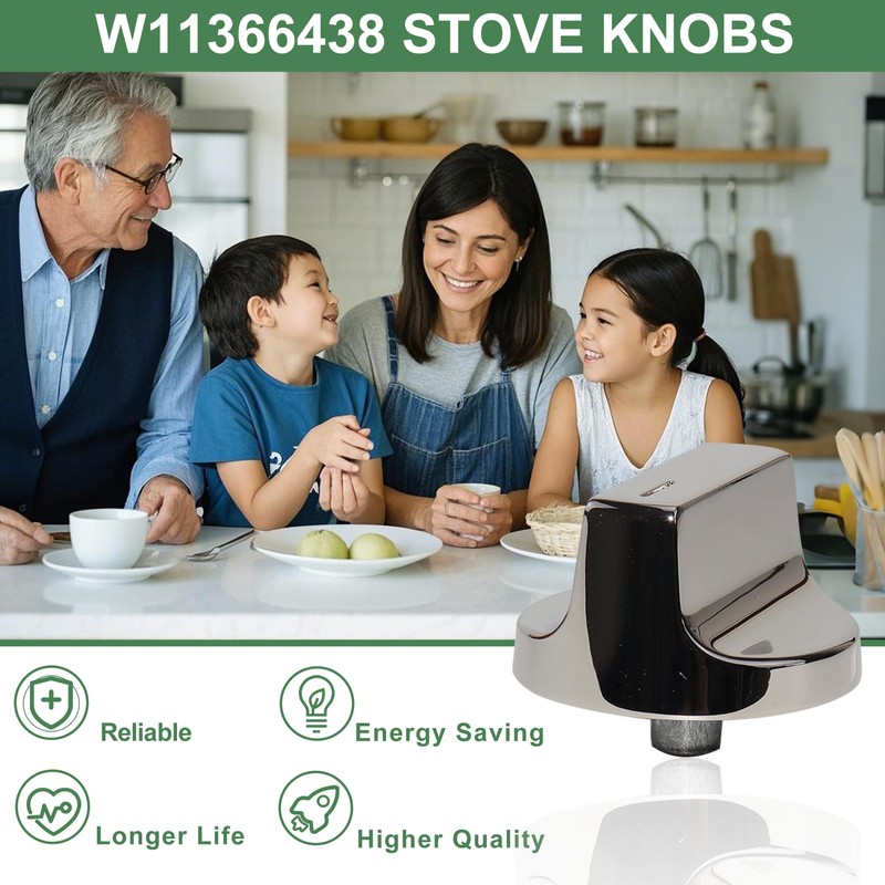 Upgraded Stainless Steel W11366438 Stove Knobs, Compatible with Whirlpool Range