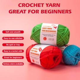 Crochet Yarn for Beginners, Easy Crochet Yarn for Amigurumi Crocheting & Knitting, 3 Pack×1.8oz, Thick & Soft, Easy-to-See Stitches, Worsted Medium #4 Yarn, Cotton-Nylon Blend-Orange/Green/BLue
