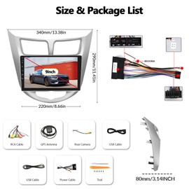 CAMECHO 2+64G CarPlay & Android Auto Car Stereo Receiver, Android 13 Double Din Car Radio for 2010-2016 Hyundai Accent Verna Solaris with GPS/HiFi/WiFi, FM RDS Car Audio Receiver