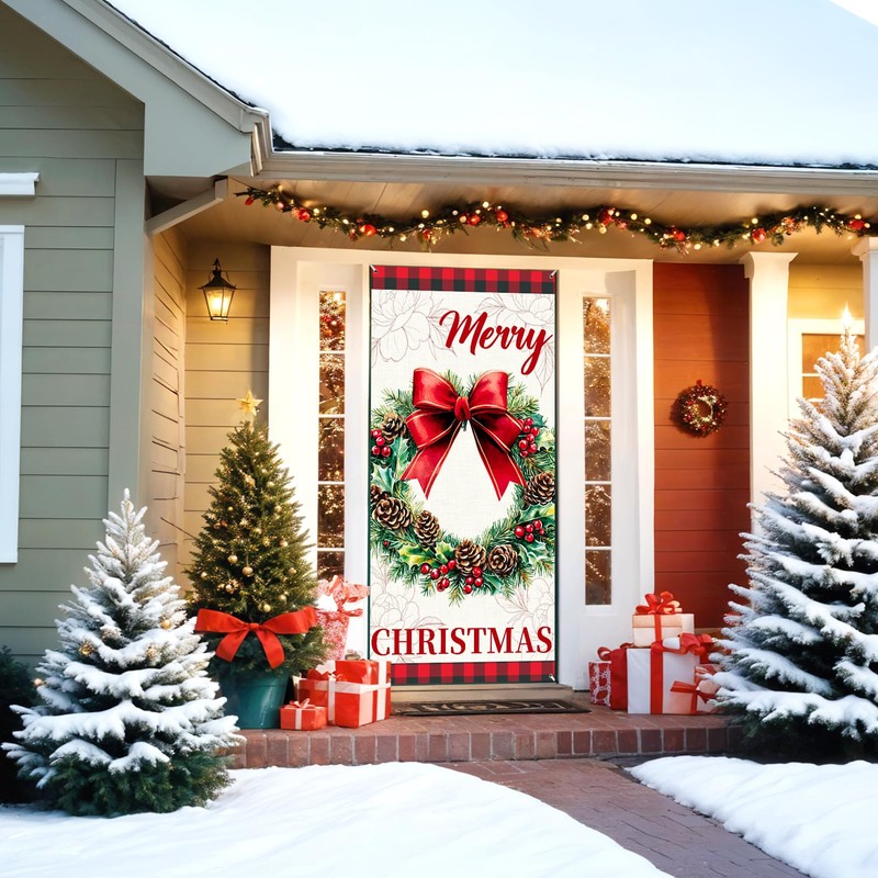Christmas Wreath Door Cover