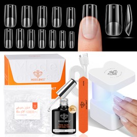 MODELONES Nail Tips and Glue Gel Kit, 216 Pieces Full Cover Nail Tips Set, Nail Glue & Mini UV Lamp, 12 Sizes for Nail Extension, DIY Salon Gifts