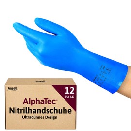 Ansell AlphaTec 37-310 Versatile Nitrile Gloves, Reusable Gloves, Latex-Free Chemical Protection Gloves, Cooking and Cleaning Gloves, Blue Work Gloves, 12 Pairs, Size 2XL