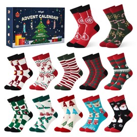 Moyel Advent Calendar 2025 Adult Women 12 Days of Christmas Cotton Socks US 6-9 Funny Christmas Sock Advent Calendar for Women Cute Gifts for Mom Grandma Sister Girlfriend Wife