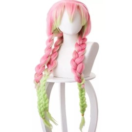 Lucky Day Peluca Cabello Rosa Verde Trenzado Mitsuri Kanroji Kimetsu