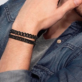 Mens Bracelets Curb Chunky Chain : Cuban Bracelet 2 Pack 9mm Black Hand Chains Stainless Steel Hip Pop Rapper Unisex Jewelry Gift