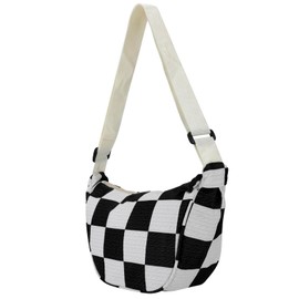 DOB SECHS Small Crossbody Bag Dumpling Bag Women Shoulder Bag Cute Checkered Bag Half Moon Bag Crescent Bag Lightweight Handbag Black